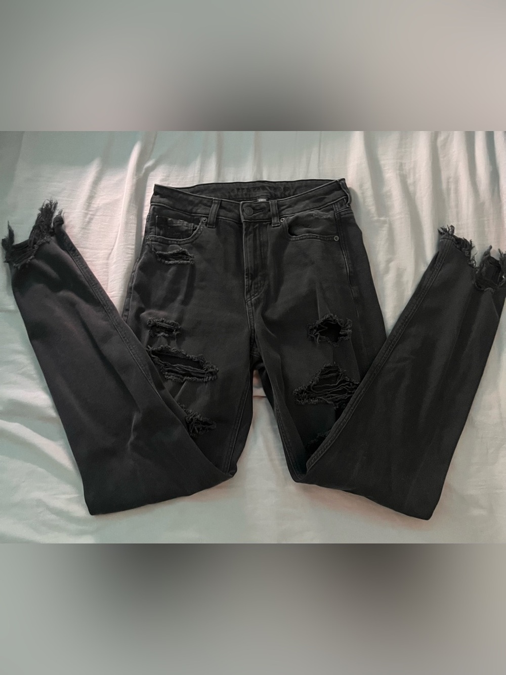 American Eagle Outfitters Straight Dark Wash Black Distressed  Jeans 6 X LONG